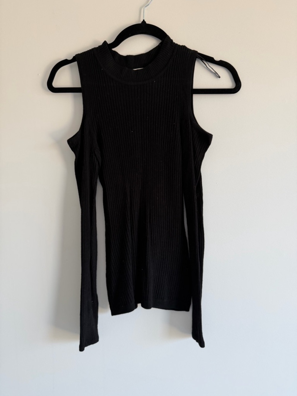 H&M Black Ribbed Cold Shoulder Top | Long Sleeve Mock Neck | XS